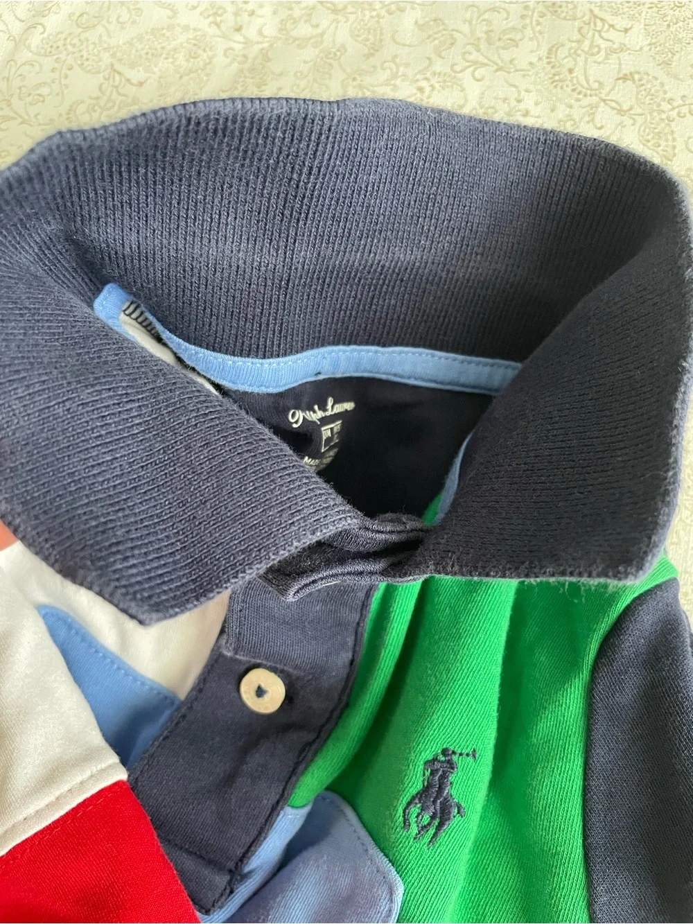 Ralph Lauren Polo Romper Kids 24M Patchwork Colorblock Short Sleeve Pony Logo